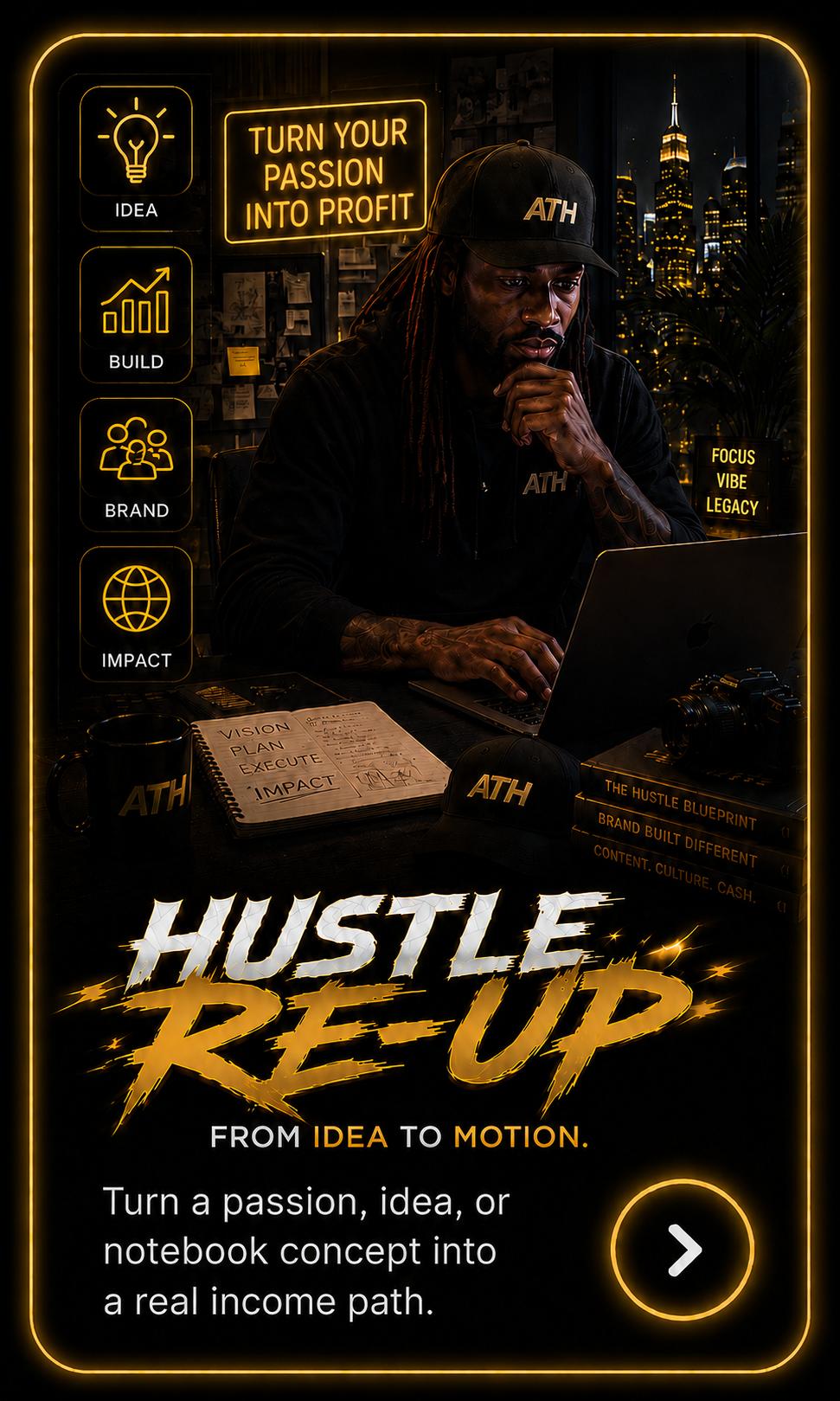 HUSTLE RE-UP. Turn ideas into motion. Build your brand. Create impact.