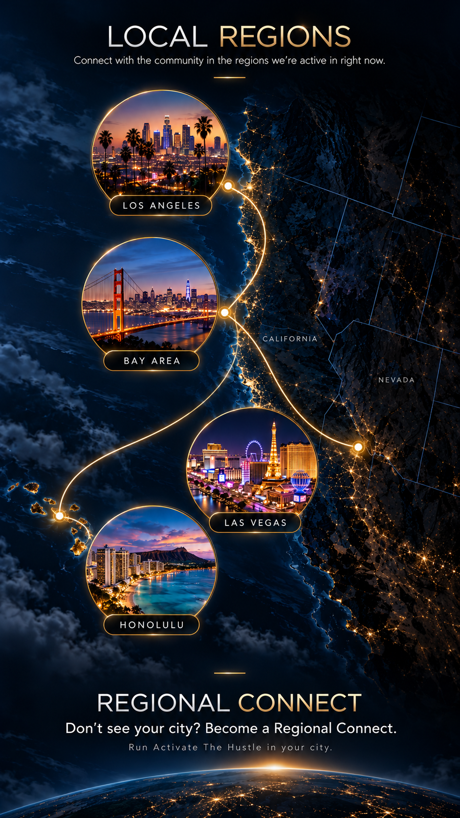 Map of where Activate The Hustle Regional Connects are located